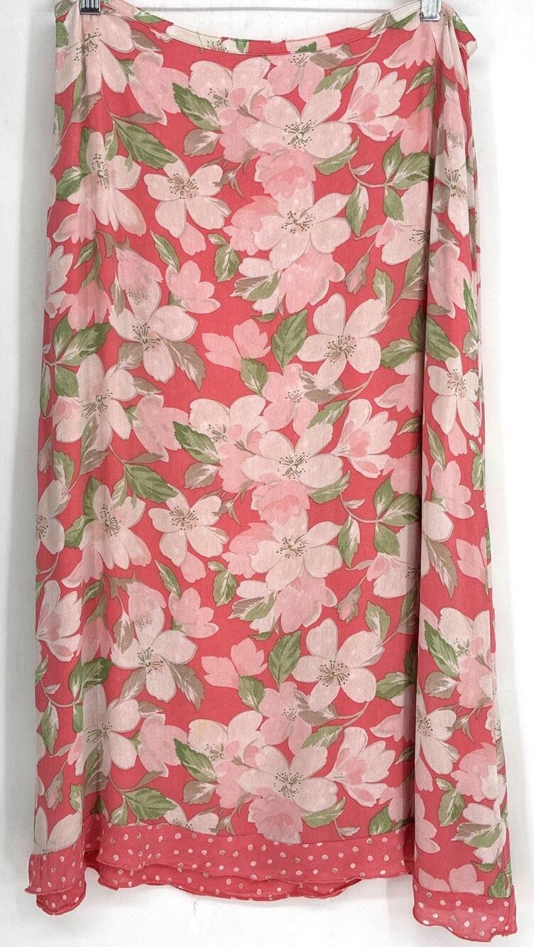 Emma James LizClaiborne Reversible Floral PolkaDot Midi Skirt 10 Coral Fairy Y2K